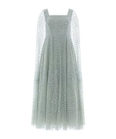 Needle & Thread Cape Sleeve Dress In Gray