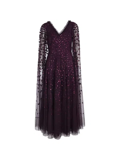 Needle & Thread Cape-sleeve Gown Maxi Dress In Purple