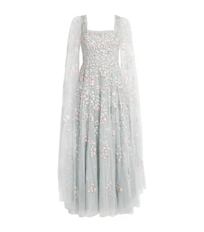 Needle & Thread Cape-sleeve Versailles Ditsy Maxi Dress In Metallic