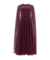 Needle & Thread Cape-sleeved Sequined Gown In Red