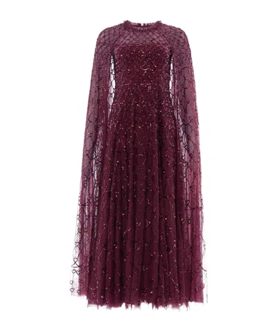 Needle & Thread Cape-sleeved Sequined Gown In Red