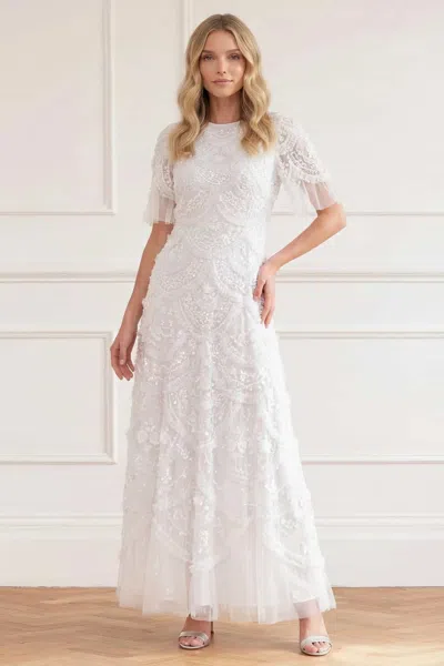 Needle & Thread Carmen Ruffle Ankle Gown In White