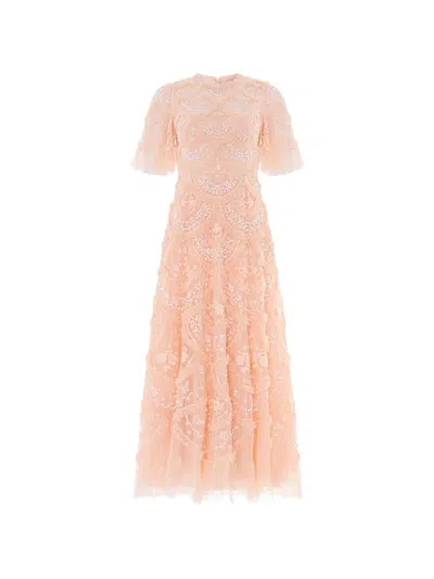 Needle & Thread Carmen Ruffle-trimmed Sequinned Midi Dress In Pink