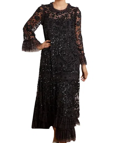 Needle & Thread Celia Long Sleeve Ankle Gown In Black