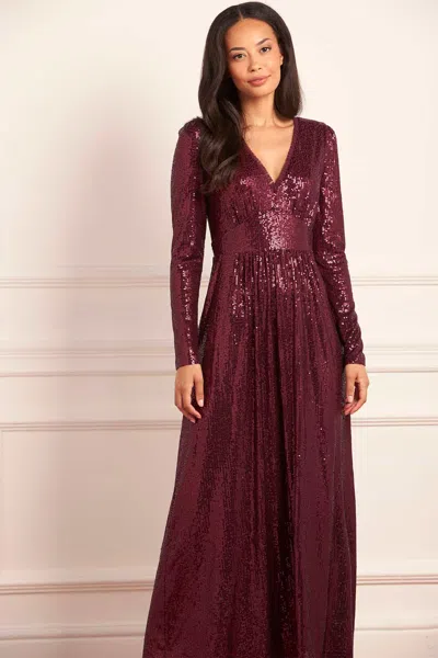 Needle & Thread Chelsea V-neck Gown In Burgundy