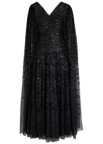 Needle & Thread Embroidered-flowers Maxi Dress In Black