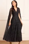 Needle & Thread Clover Cape Sleeve Ankle Gown In Black