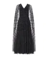 Needle & Thread Clover Cape Sleeve Ankle Gown In Black
