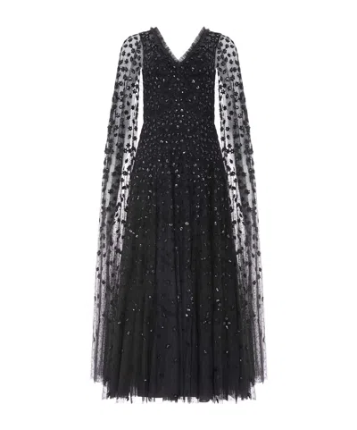 Needle & Thread Clover Cape Sleeve Ankle Gown In Black