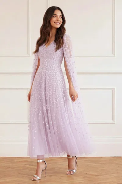 Needle & Thread Clover Cape Sleeve Ankle Gown In Purple