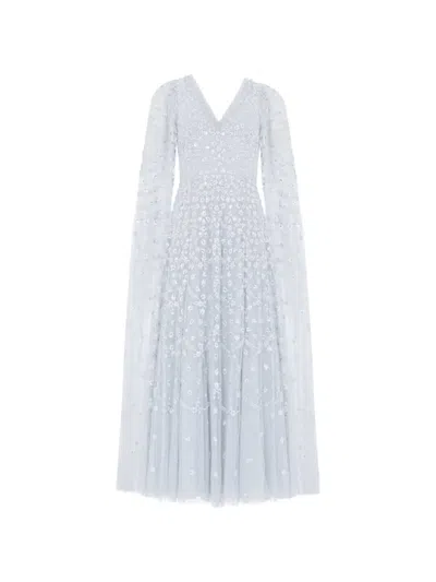 Needle & Thread Clover Cape-sleeve Gown Maxi Dress In Blue