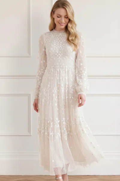 Needle & Thread Clover Long Sleeve Ankle Gown In White
