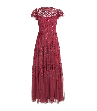 Needle & Thread Clover Midi Dress In Burgundy