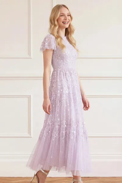 Needle & Thread Clover Short Sleeve Ankle Gown In Purple