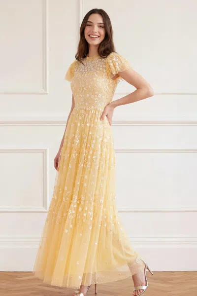 Needle & Thread Clover Short Sleeve Ankle Gown In Yellow