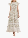 Needle & Thread Colette's La Vie En Rose Round Neck Gown In White