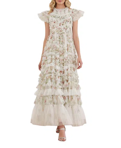 Needle & Thread Colette's La Vie En Rose Round Neck Short Sleeve Gown In Multi