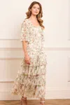 Needle & Thread Colette's Rose Short Sleeve Ankle Gown In Multi