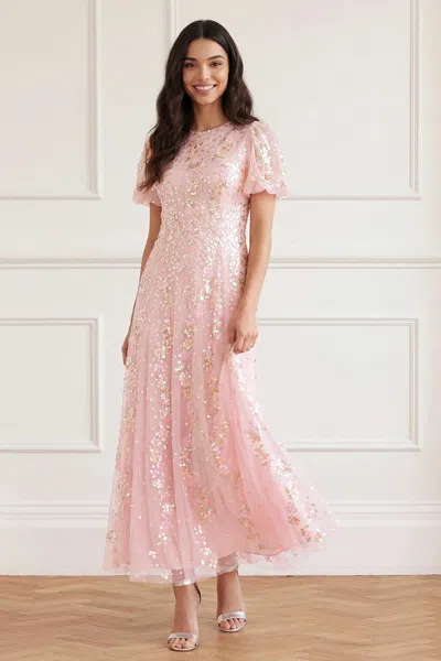 Needle & Thread Confetti Round Neck Ankle Gown In Pink