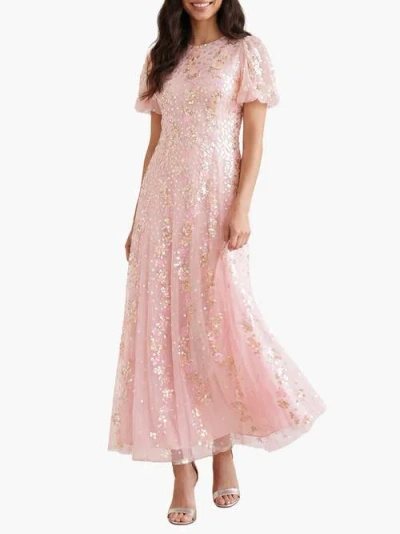 Needle & Thread Confetti Round Neck Ankle Gown In Pink
