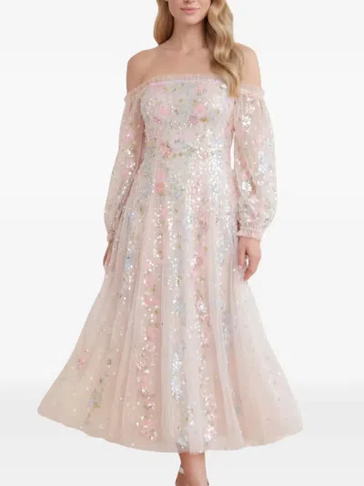 Needle & Thread Confetti Sequin-embellished Off-shoulder Dress In Pink