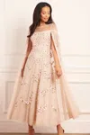 Needle & Thread Crescent Roses Cape Ankle Gown In Pink