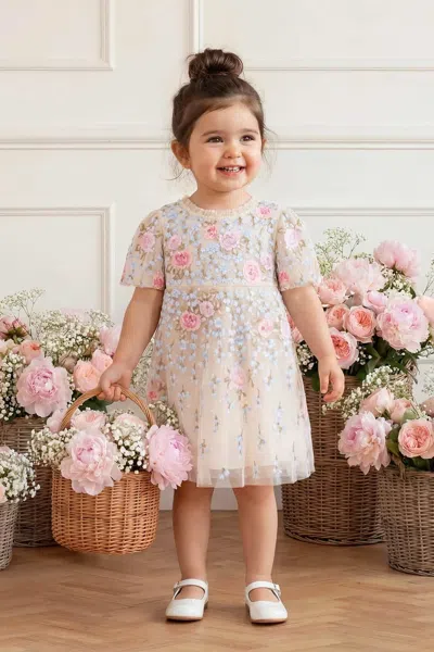 Needle & Thread Cressida Embroidery Baby Dress In Gold