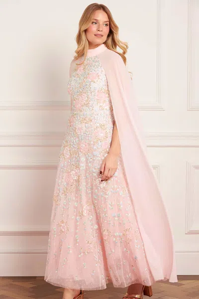 Needle & Thread Cressida Floral Cape Ankle Gown In Pink