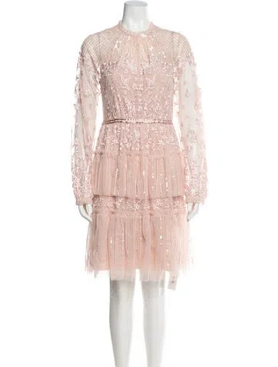 Pre-owned Needle & Thread Crew Neck Knee-length Dress In Pink