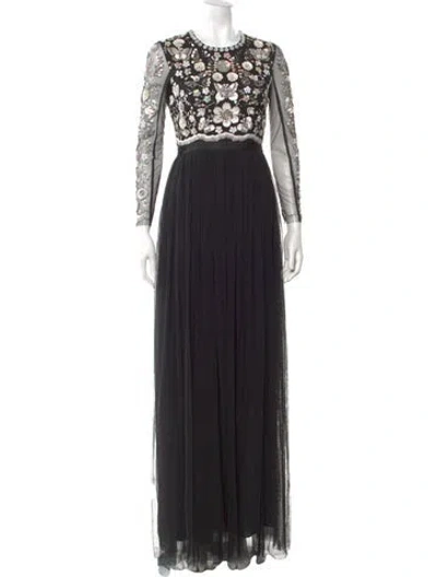 Pre-owned Needle & Thread Crew Neck Long Dress In Black