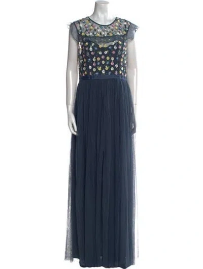 Pre-owned Needle & Thread Crew Neck Long Dress In Blue