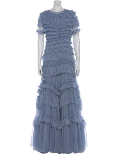 Pre-owned Needle & Thread Crew Neck Long Dress In Blue