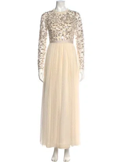 Pre-owned Needle & Thread Crew Neck Long Dress In Gold