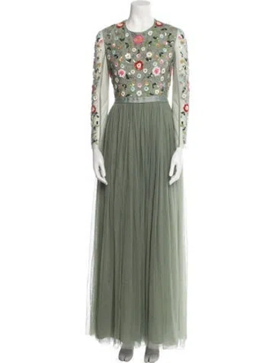 Pre-owned Needle & Thread Crew Neck Long Dress In Green