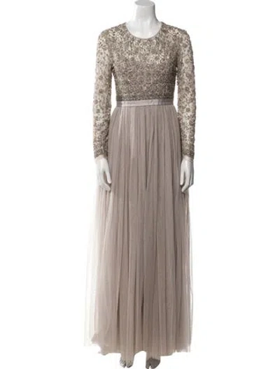 Pre-owned Needle & Thread Crew Neck Long Dress In Neutral