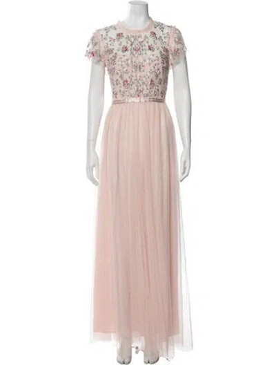 Pre-owned Needle & Thread Crew Neck Long Dress In Pink