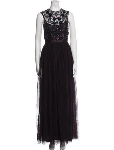 Pre-owned Needle & Thread Crew Neck Long Dress In Purple