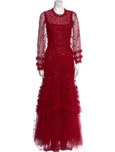 Pre-owned Needle & Thread Crew Neck Long Dress In Red