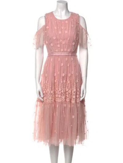 Pre-owned Needle & Thread Crew Neck Midi Length Dress In Pink