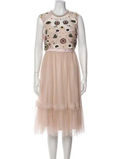 Pre-owned Needle & Thread Crew Neck Midi Length Dress W/ Tags In Pink