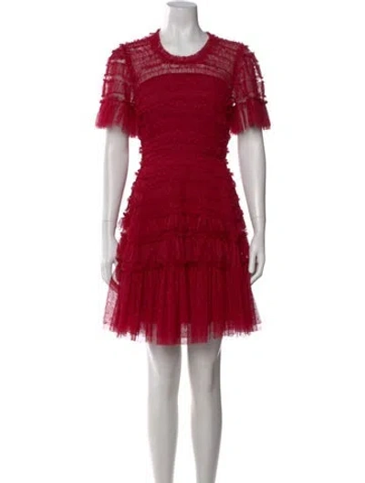 Pre-owned Needle & Thread Crew Neck Mini Dress In Red