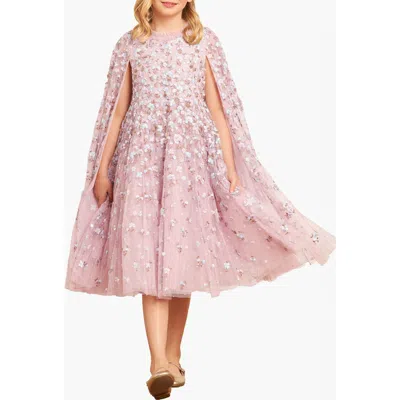 Needle & Thread Dahlia Ditsy Cape Kids Dress In Pink