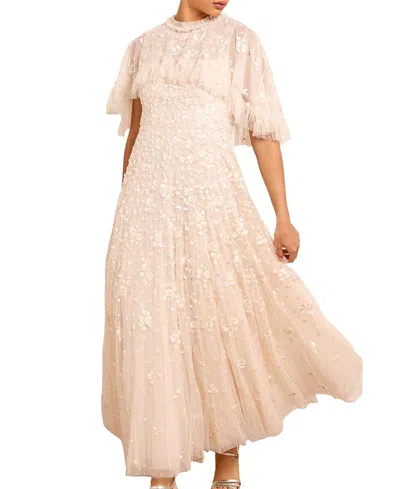 Needle & Thread Dahlia Ditsy Short Cape Ankle Gown In Pink