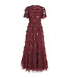 Needle & Thread Daisy Wave Ruffled Sequin-embellished Tulle Gown In Burgundy