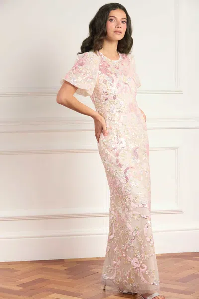 Needle & Thread Dancing Ribbon Puff Sleeve Gown In White