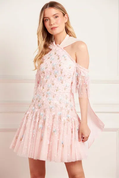 Needle & Thread Dandelion Ditsy Halter-neck Micro Mini Dress In Pink