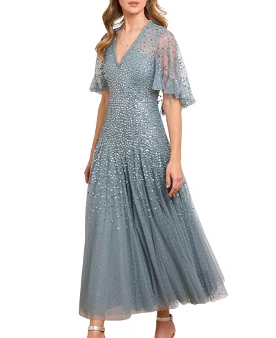 Needle & Thread Dappled Sequin Cape Ankle Gown In Blue