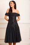 Needle & Thread Dappled Sequin Draped Off-shoulder Midaxi Dress In Black