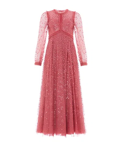 Needle & Thread Dappled Sequin Long Sleeve Ankle Gown In Pink