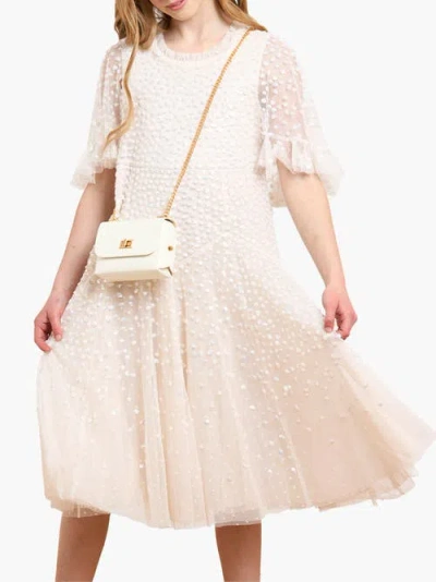 Needle & Thread Dappled Sequin Short Cape Kids Dress In White